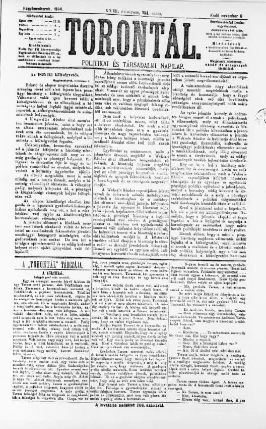 Torontál, 23. évf. 1894. november 6. 254. sz.