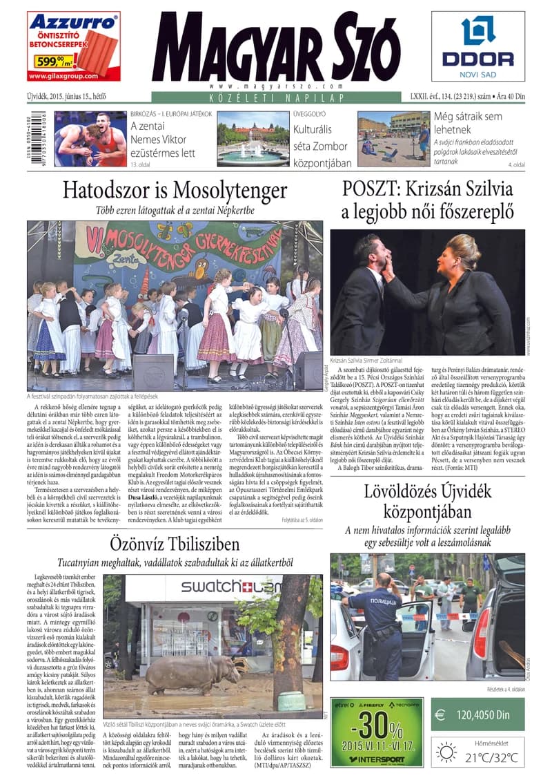 Magyar Szó, 72. évf. 2015. június 15. 134. sz. 1–20. oldal
