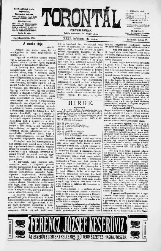 Torontál, 35. évf. 1906. május 19. 115. sz.
