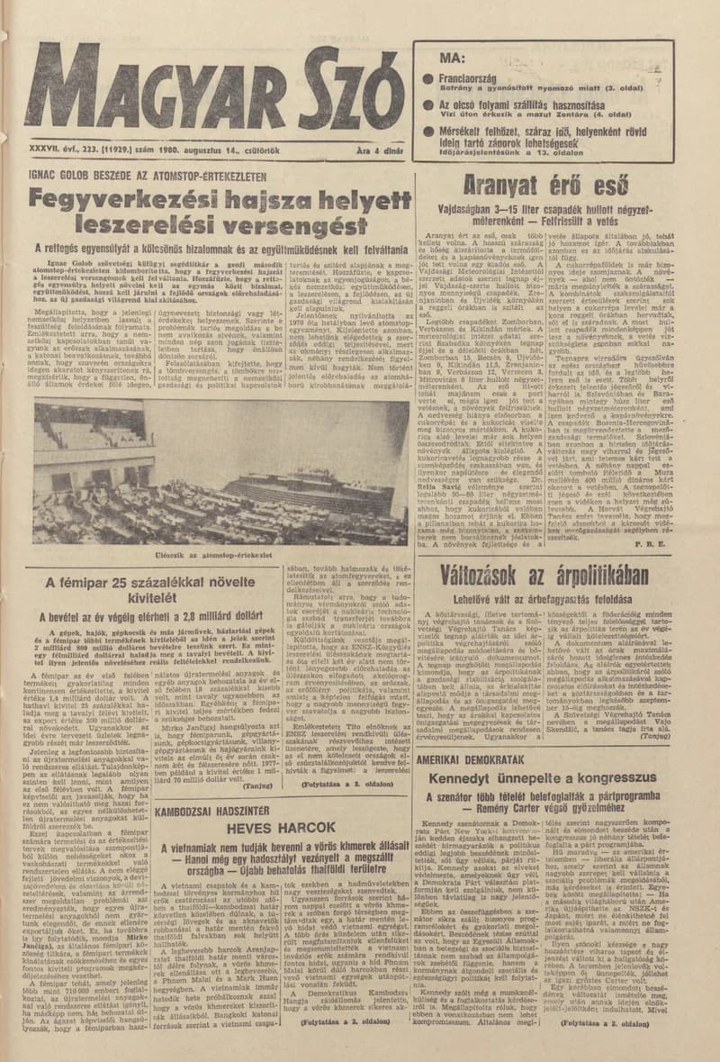 Magyar Szó, 37. évf. 1980. augusztus 14. 223. sz. 1–16. oldal
