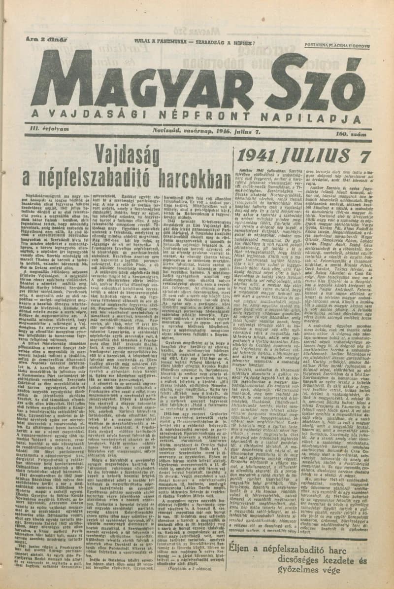 Magyar Szó, 3. évf. 1946. július 7. 160. sz. 1–8. oldal