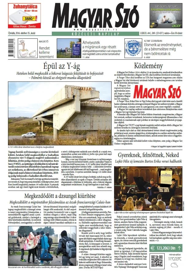 Magyar Szó, 73. évf. 2016. október 25. 249. sz. 1–20. oldal