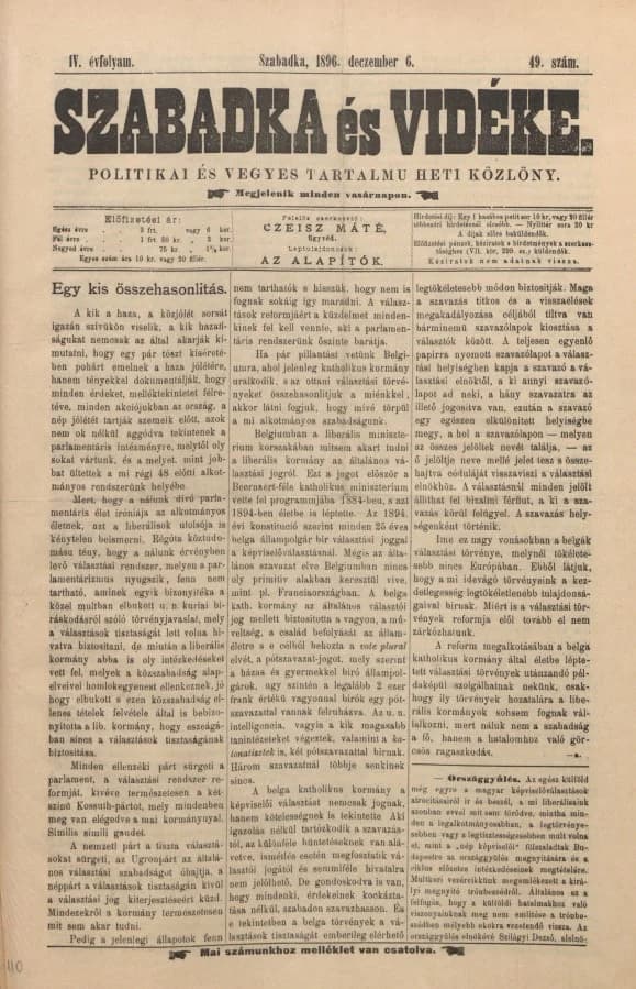 Szabadka és vidéke II, 4. évf. 1896. december 6. 49. sz.