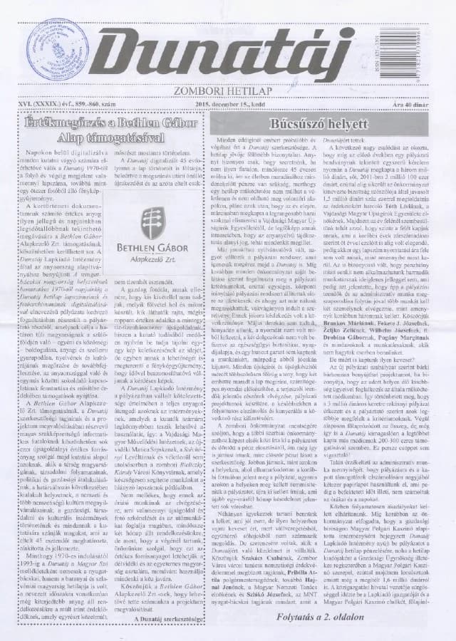 Dunatáj, 17. évf. 2015. december 15. 859–860. sz.