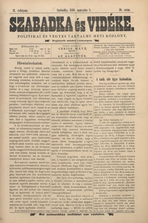 Szabadka és vidéke II, 4. évf. 1896. március 8. 10. sz.