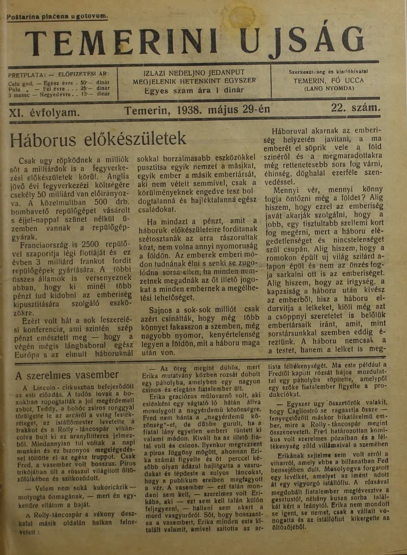 Temerini Újság 1928-1944, 11. évf. 1938. május 29. 22. sz.