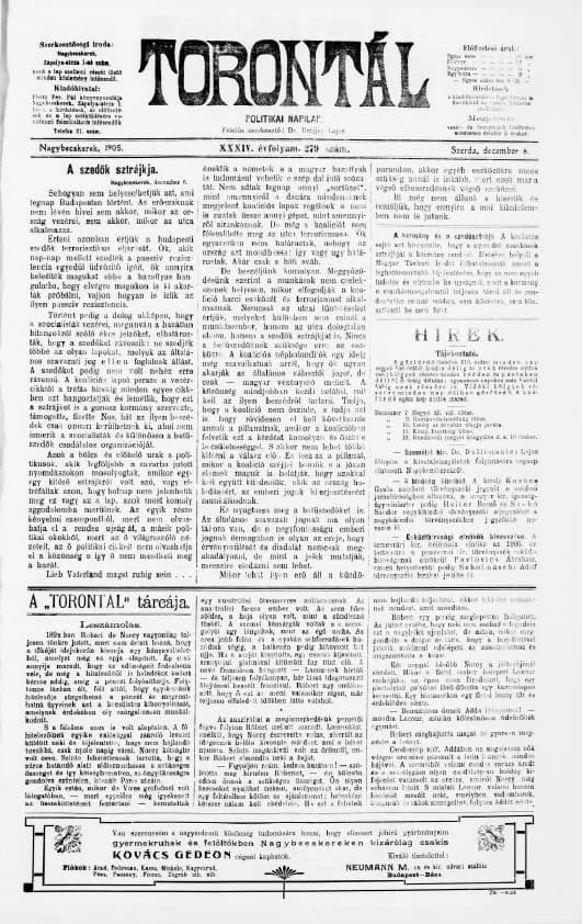 Torontál, 34. évf. 1905. december 6. 279. sz.