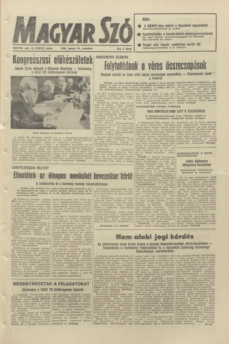 Magyar Szó, 38. évf. 1981. január 10. 8. sz. 1–20. oldal