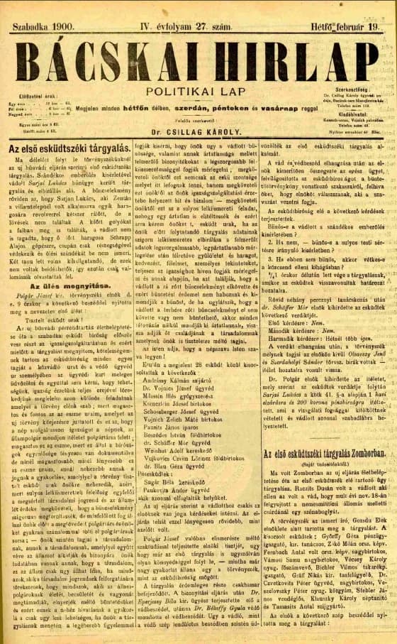 Bácskai Hirlap, 4. évf. 1900. február 19. 27. sz.