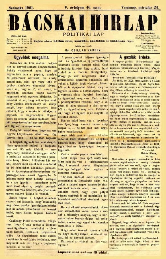Bácskai Hirlap, 5. évf. 1901. március 24. 46. sz.