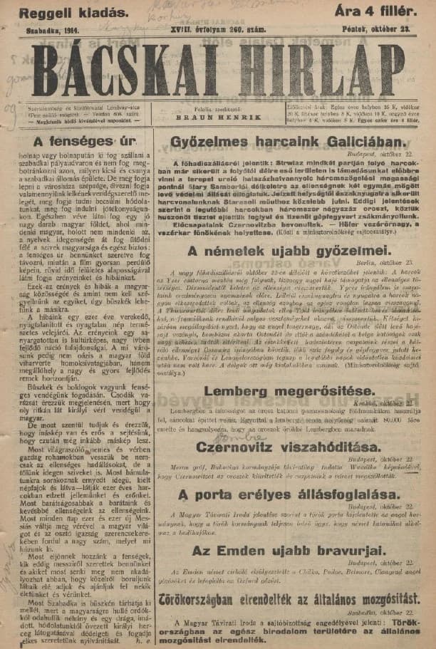Bácskai Hirlap, 18. évf. 1914. október 23. 260. sz.