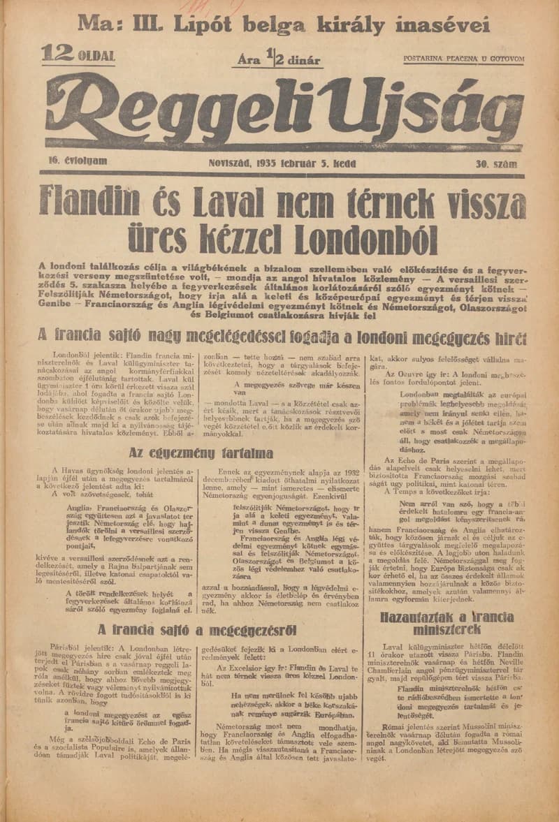 Reggeli Újság, 16. évf. 1935. február 5. 30. sz.