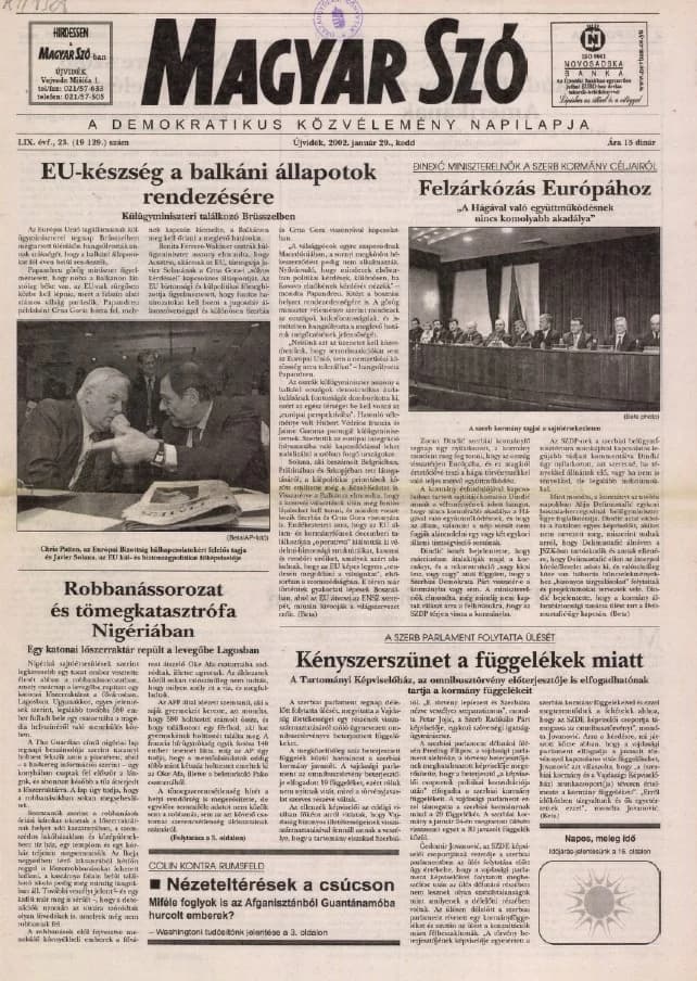 Magyar Szó, 59. évf. 2002. január 29. 23. sz. 1–16. oldal
