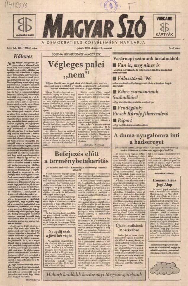 Magyar Szó, 53. évf. 1996. október 19. 248. sz. 1–16. oldal