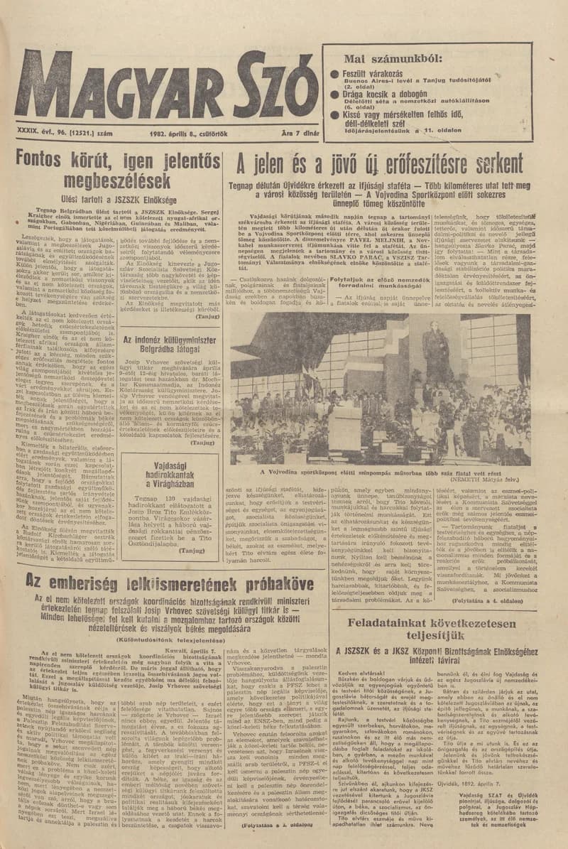 Magyar Szó, 39. évf. 1982. április 8. 96. sz. 1–20. oldal