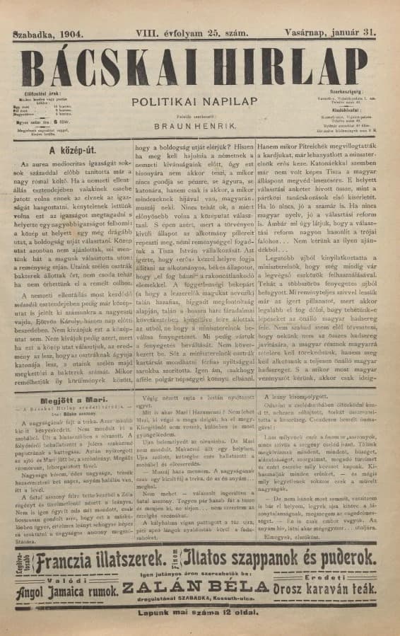 Bácskai Hirlap, 8. évf. 1904. január 31. 25. sz.