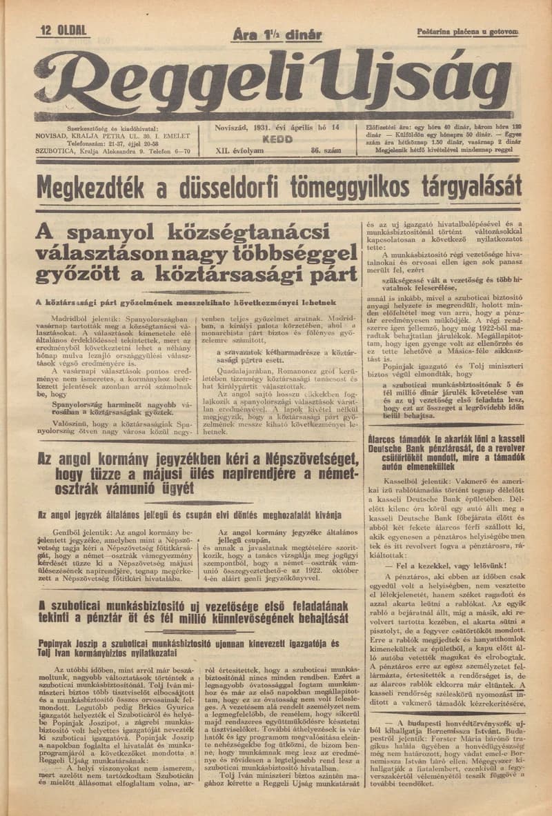Reggeli Újság, 12. évf. 1931. április 14. 86. sz.