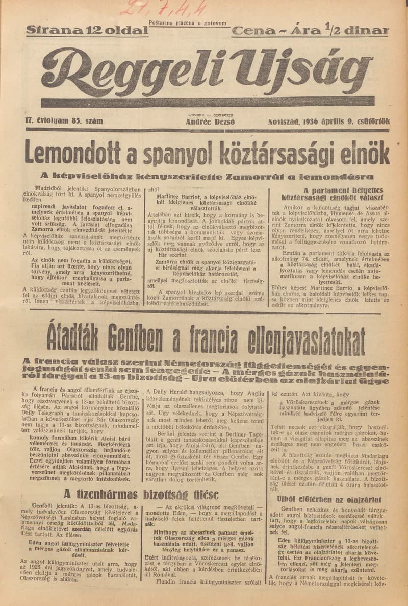 Reggeli Újság, 17. évf. 1936. április 9. 85. sz.