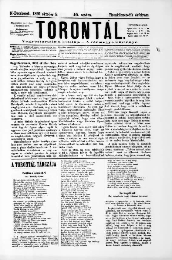 Torontál, 19. évf. 1890. október 5. 40. sz.