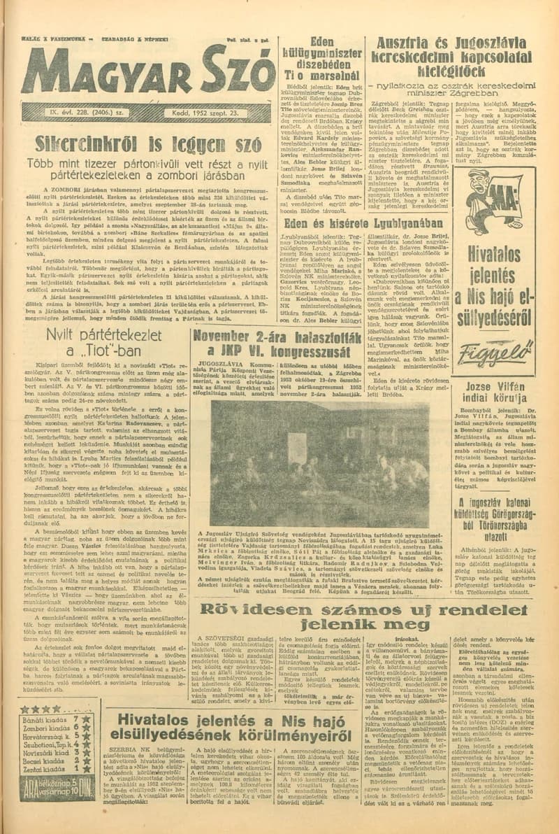 Magyar Szó, 9. évf. 1952. szeptember 23. 228. sz. 1–8. oldal