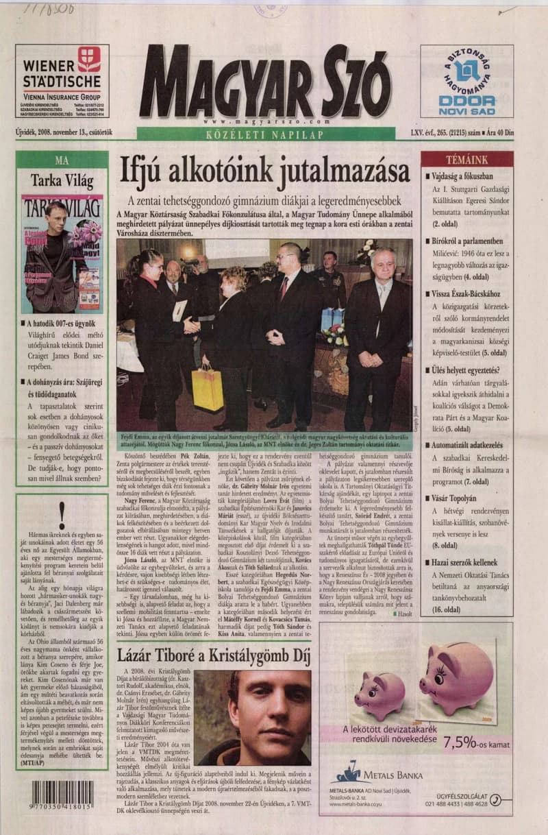 Magyar Szó, 65. évf. 2008. november 13. 265. sz. 1–20. oldal