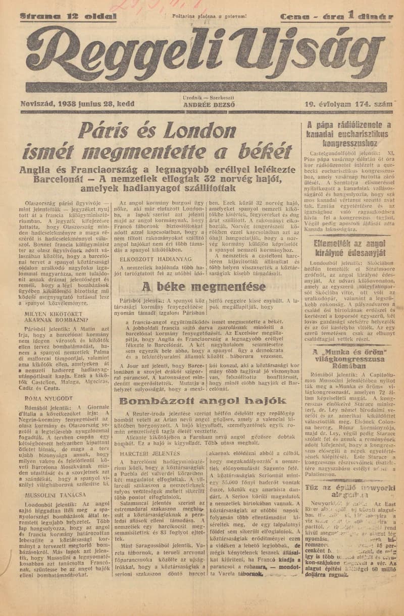 Reggeli Újság, 19. évf. 1938. június 28. 174. sz.