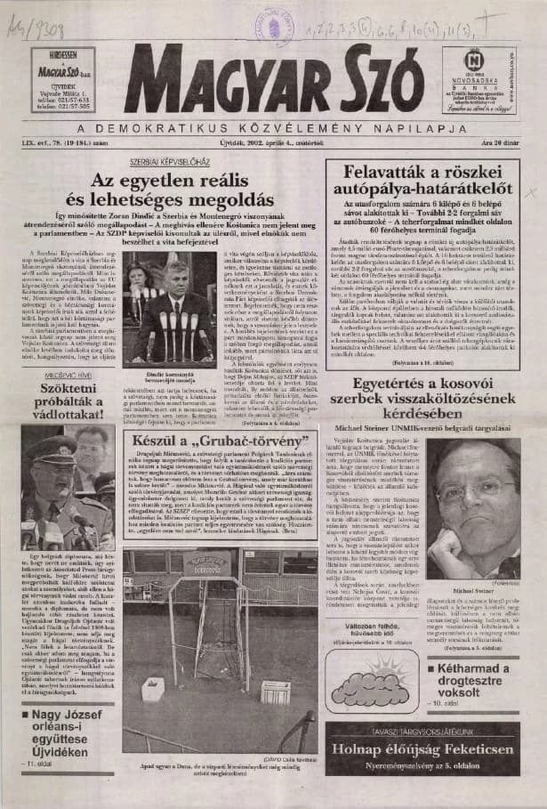 Magyar Szó, 59. évf. 2002. április 4. 78. sz. 1–16. oldal
