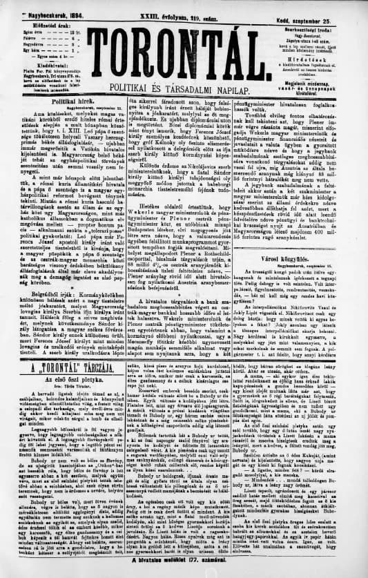 Torontál, 23. évf. 1894. szeptember 25. 219. sz.
