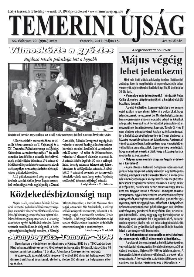 Temerini Újság, 20. évf. 2014. május 15. 20. sz.
