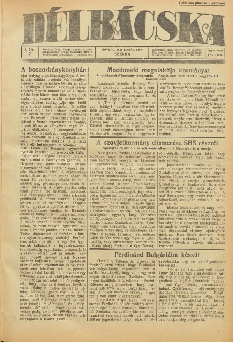 Délbácska, 5. évf. 1924. január 9. 7. sz.