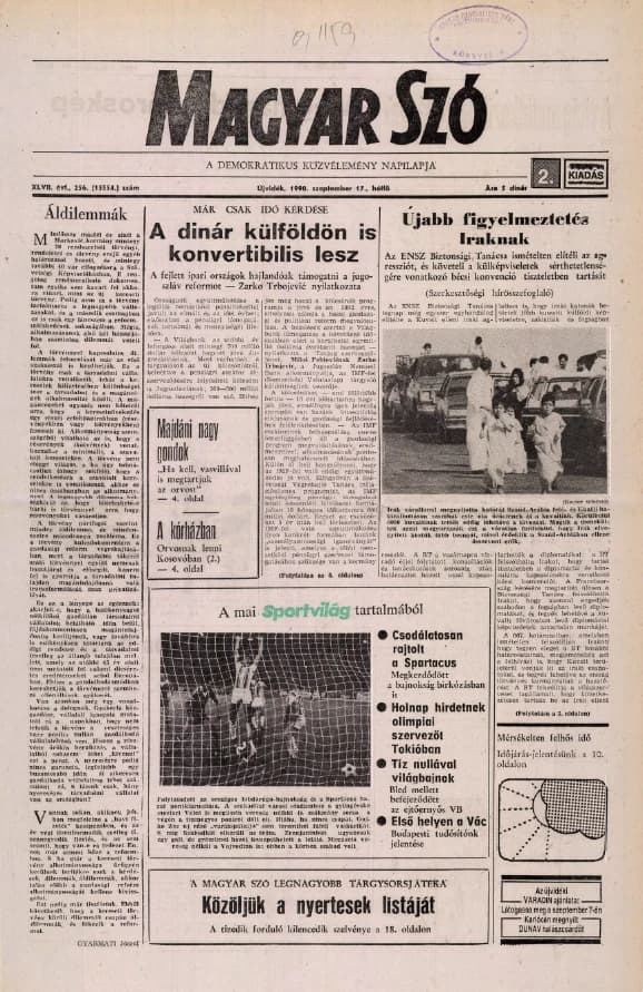 Magyar Szó, 47. évf. 1990. szeptember 17. 256. sz. 1–20. oldal