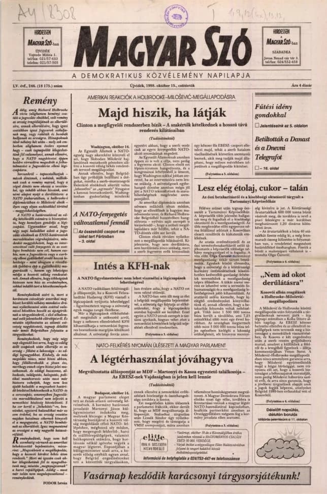 Magyar Szó, 55. évf. 1998. október 15. 246. sz. 1–16. oldal