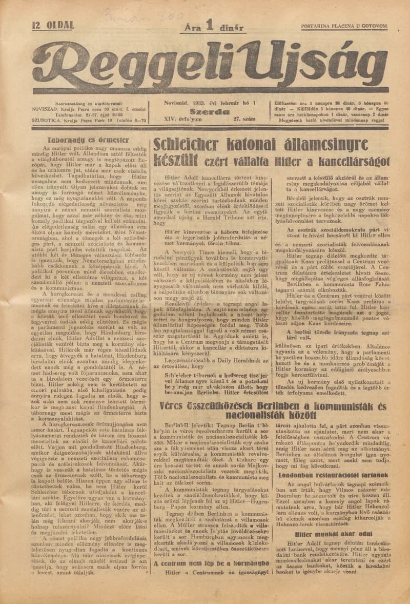 Reggeli Újság, 14. évf. 1933. február 1. 27. sz.