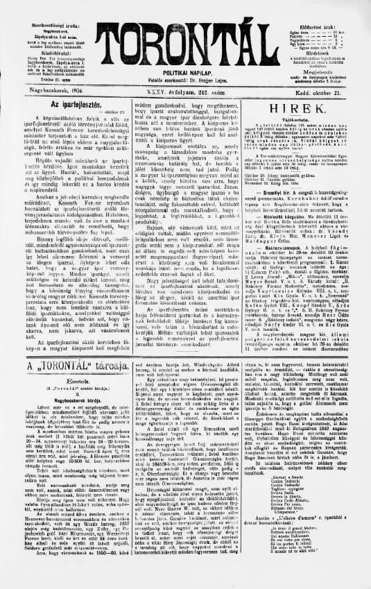 Torontál, 35. évf. 1906. október 23. 242. sz.