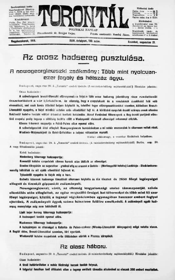 Torontál, 44. évf. 1915. augusztus 21. 190. sz.