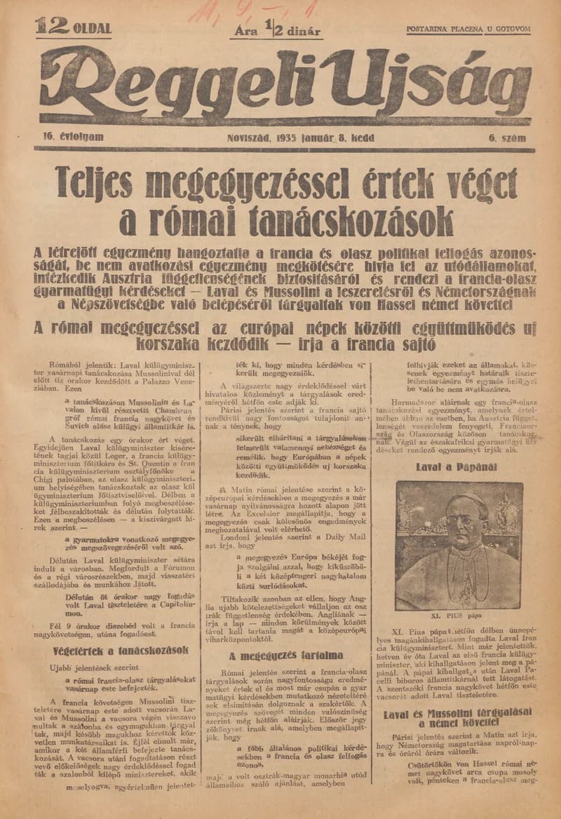 Reggeli Újság, 16. évf. 1935. január 8. 6. sz.