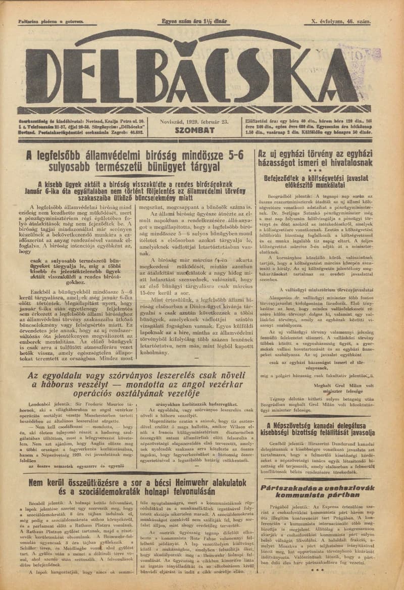 Délbácska, 10. évf. 1929. február 23. 46. sz.