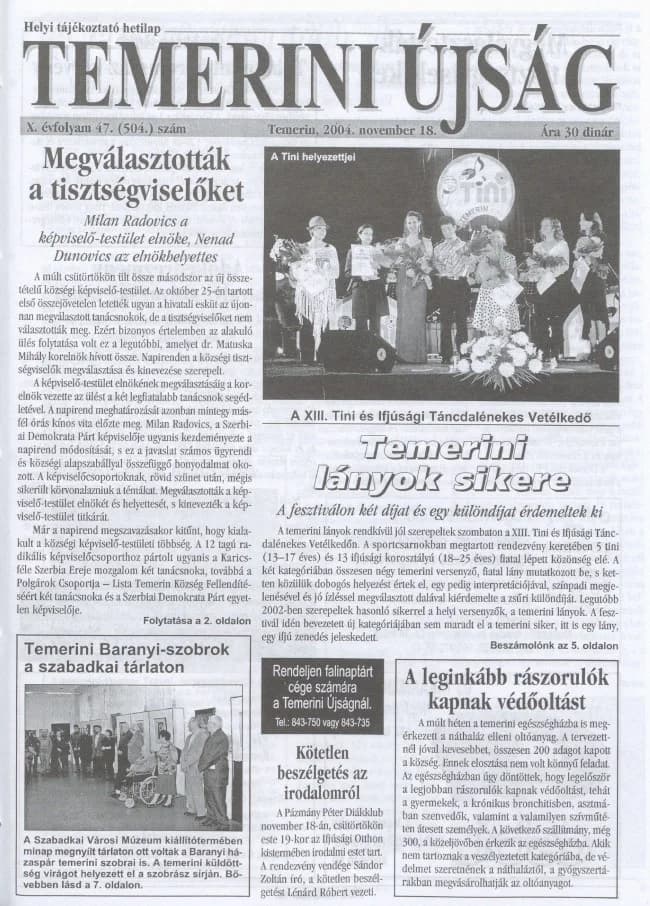 Temerini Újság, 10. évf. 2004. november 18. 47. sz.