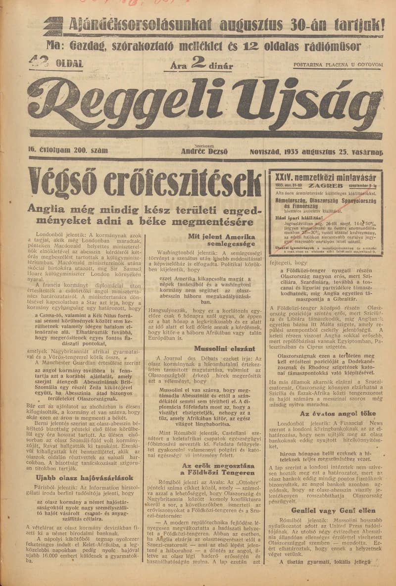 Reggeli Újság, 16. évf. 1935. augusztus 25. 200. sz.