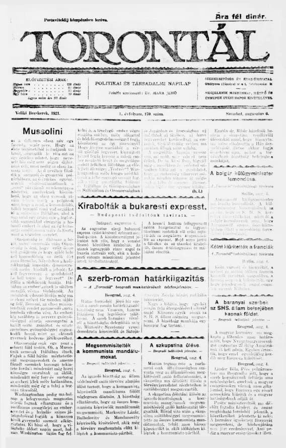 Torontál, 50. évf. 1921. augusztus 6. 170. sz.