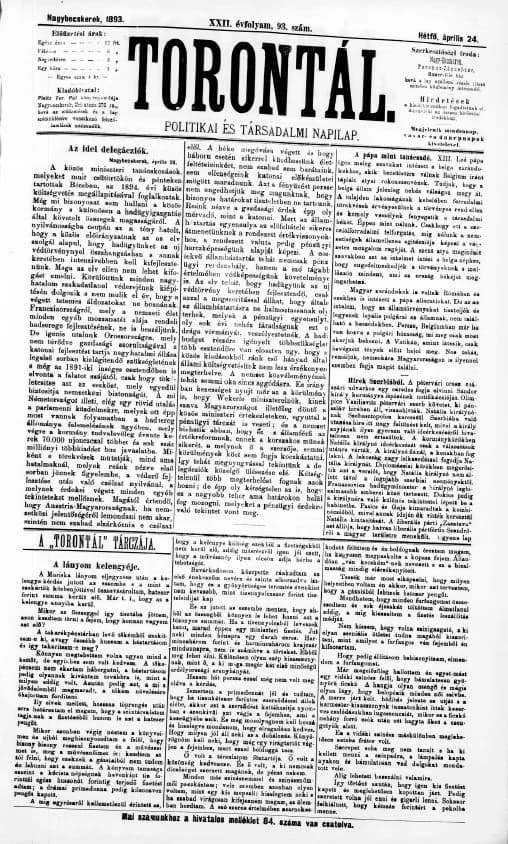 Torontál, 22. évf. 1893. április 24. 93. sz.