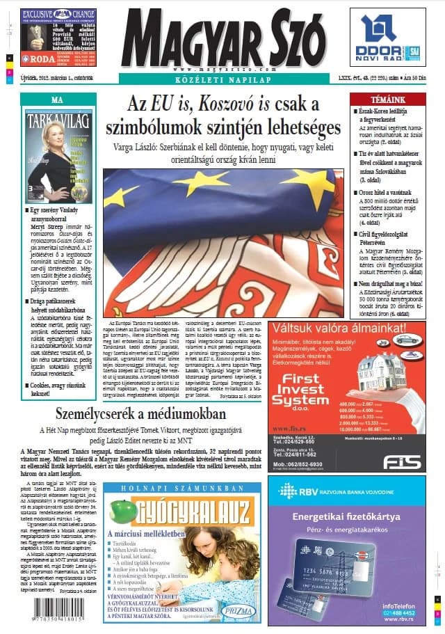 Magyar Szó, 69. évf. 2012. március 1. 48. sz. 1–20. oldal