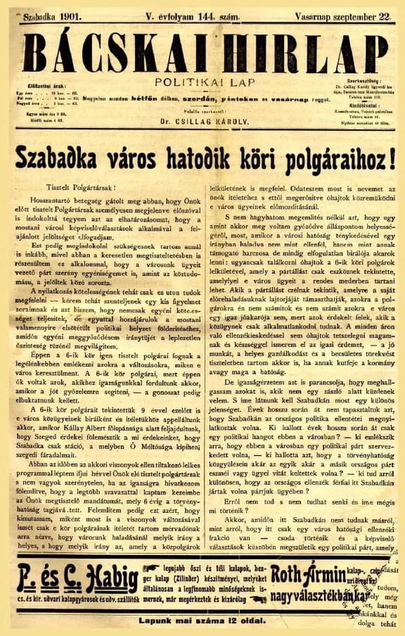 Bácskai Hirlap, 5. évf. 1901. szeptember 22. 144. sz.