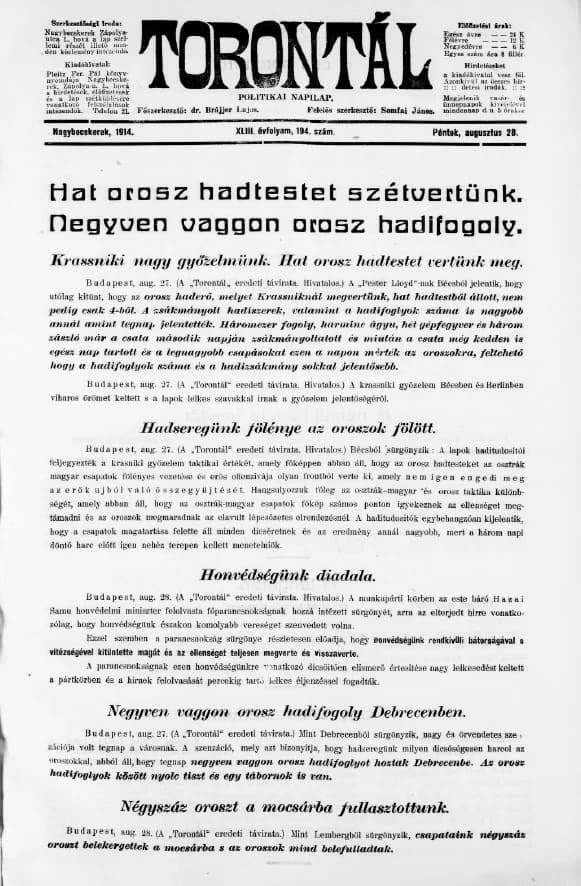 Torontál, 43. évf. 1914. augusztus 28. 194. sz.