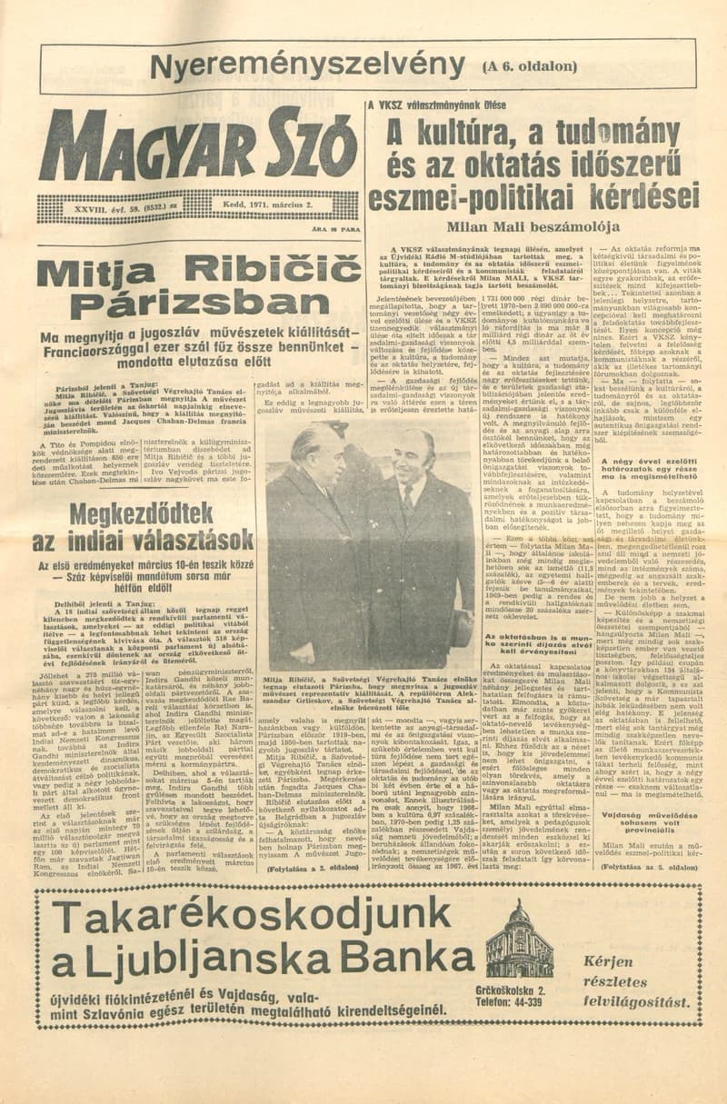 Magyar Szó, 28. évf. 1971. március 2. 59. sz. 1–16. oldal