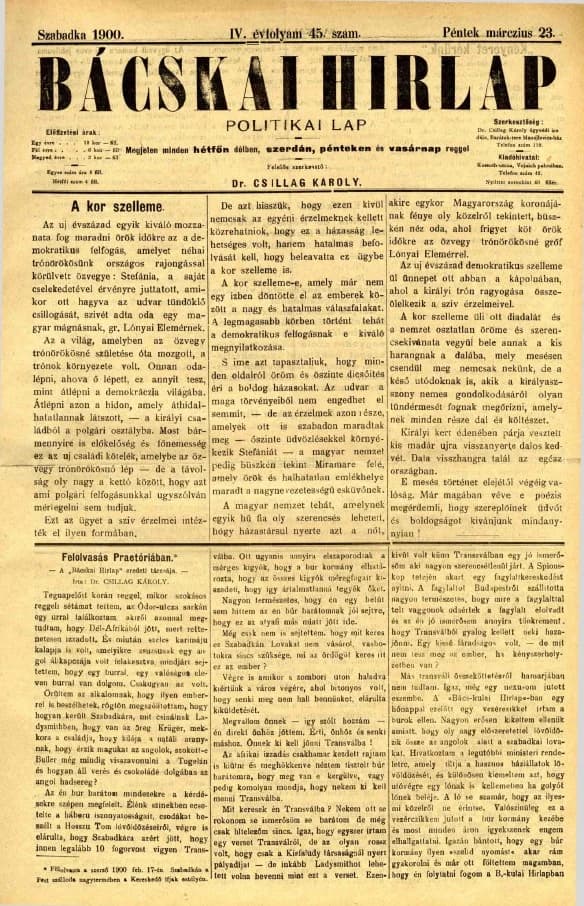 Bácskai Hirlap, 4. évf. 1900. március 23. 45. sz.
