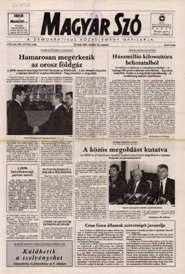 Magyar Szó, 57. évf. 2000. október 28. 256. sz. 1–16. oldal