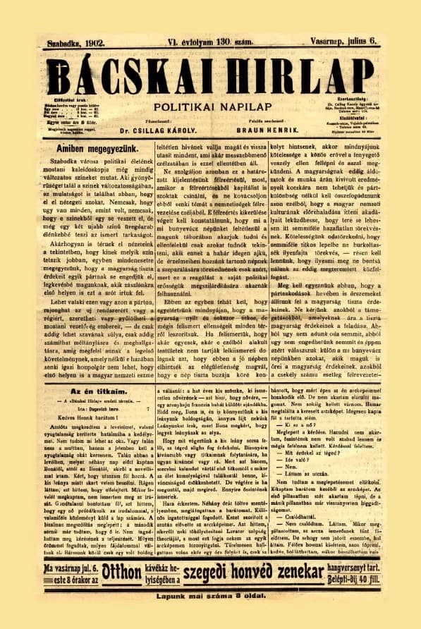 Bácskai Hirlap, 6. évf. 1902. július 6. 130. sz.