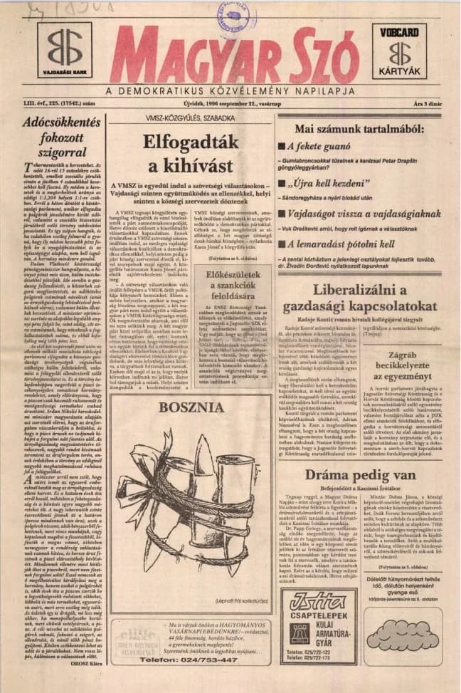 Magyar Szó, 53. évf. 1996. szeptember 22. 225. sz. 1–24. oldal