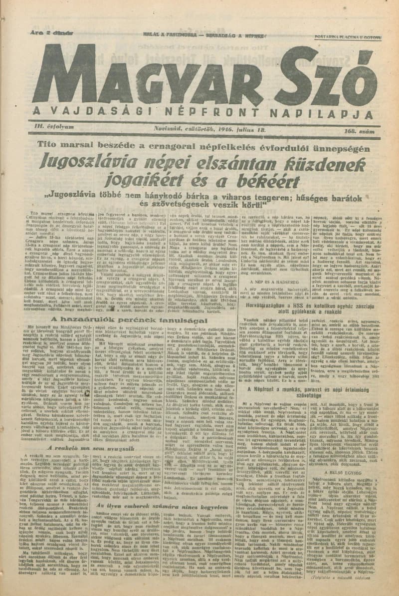 Magyar Szó, 3. évf. 1946. július 18. 168. sz. 1–8. oldal